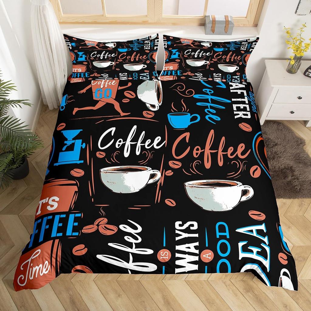 Coffee Duvet Cover Queen King Cartoon Coffee Drink Cup Print Bedding Set Coffee Lover Comforter Cover Modern Brown Quilt Cover