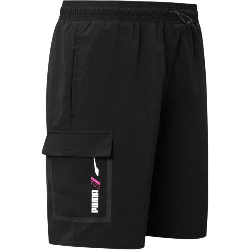 Puma Solid Color Multi-Pocket Design Drawstring Cargo Shorts Men Shorts Black 671722-01