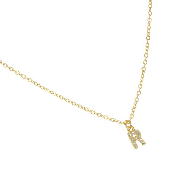 Collier Luxenter Avec Zirconia Brillant Finition or 18k - Alphabet R
