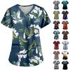 Women's Fashion Printed Work Uniform With Pocket T-Shirt Short Sleeve Top