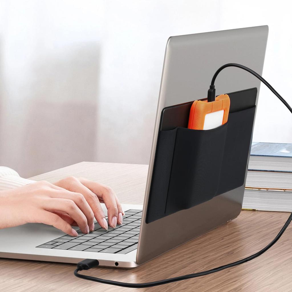 Lacdo Maus-Halter für Externe Festplatte Laptop-Tasche Organizer mit Taschen und Aufbewahrungshülle für und Schwarze 3-Taschen-Laptops, Selbstklebende Laufwerk/SSD