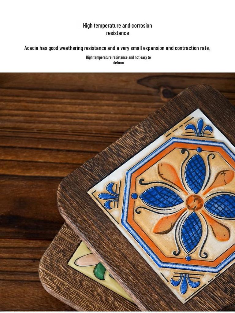 High-Temperature Resistant Ceramic Insulation Pad with Retro Wood Tile Design for Dining Table Casserole Protection
