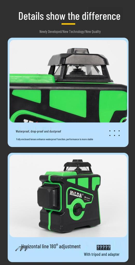 16-Line 3D High-Precision Green Laser Level with Infrared Light for Indoor & Outdoor Use