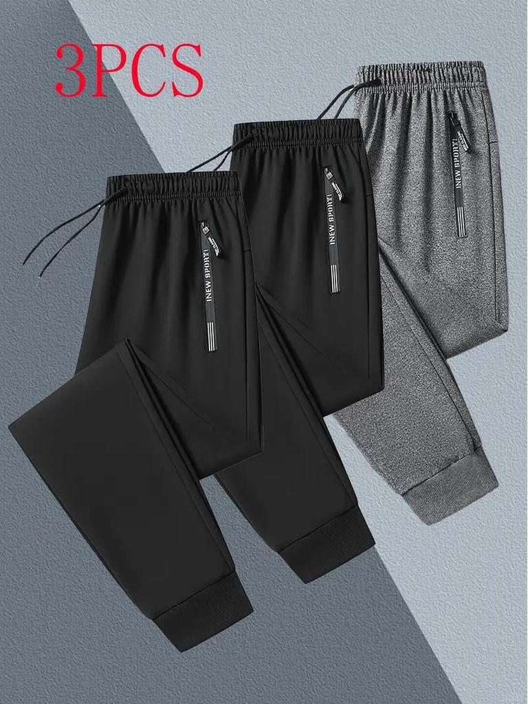 Men's European Size Casual Sports Sweatpants - Solid Color, Drawstring, Autumn/Winter Fitness & Running