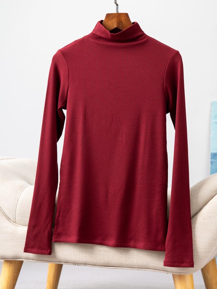 Long Sleeve Female Cold Basic Warm Shirt Bottom Shirt Large Size Heating Clothes In The Fall In The High Neck Inner Wear Padded Threaded T-shirt Tops
