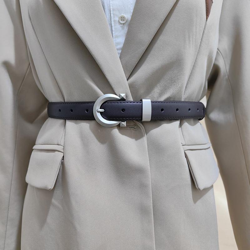 Trendy Women Solid Color Leather Belt With Metallic Buckle For Style Everyday