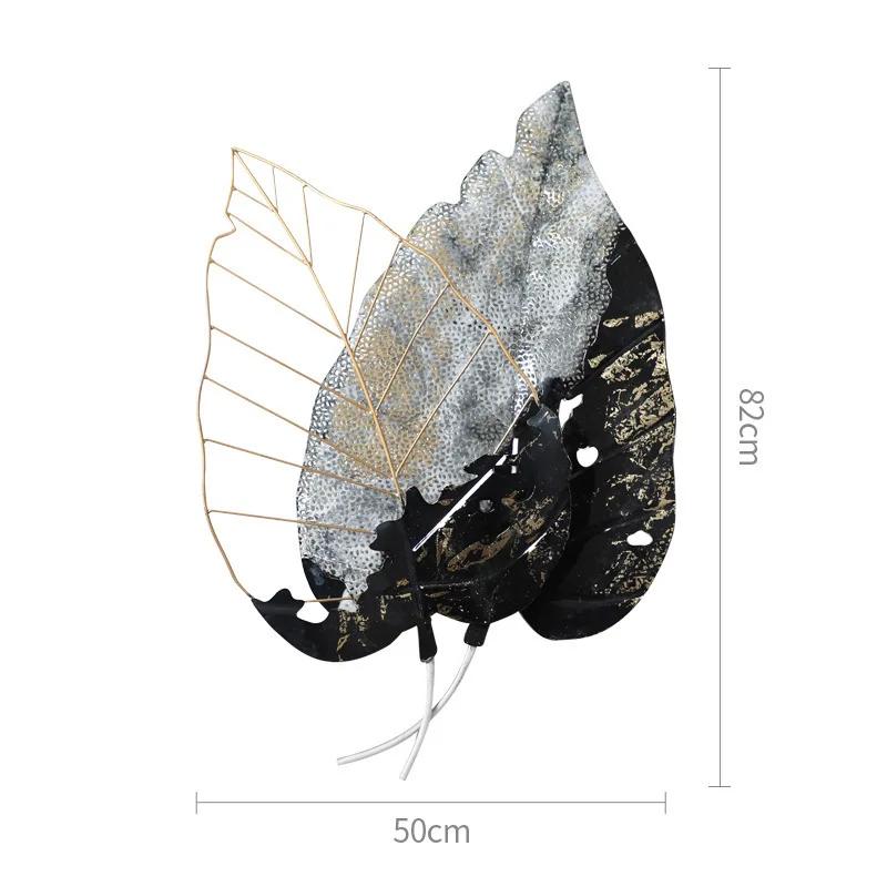 Simple European Wrought Iron Wall Hanging Leaf Crafts Decoration Home Livingroom Porch 3D Wll Sticker Mural Metal Ornaments ArtF