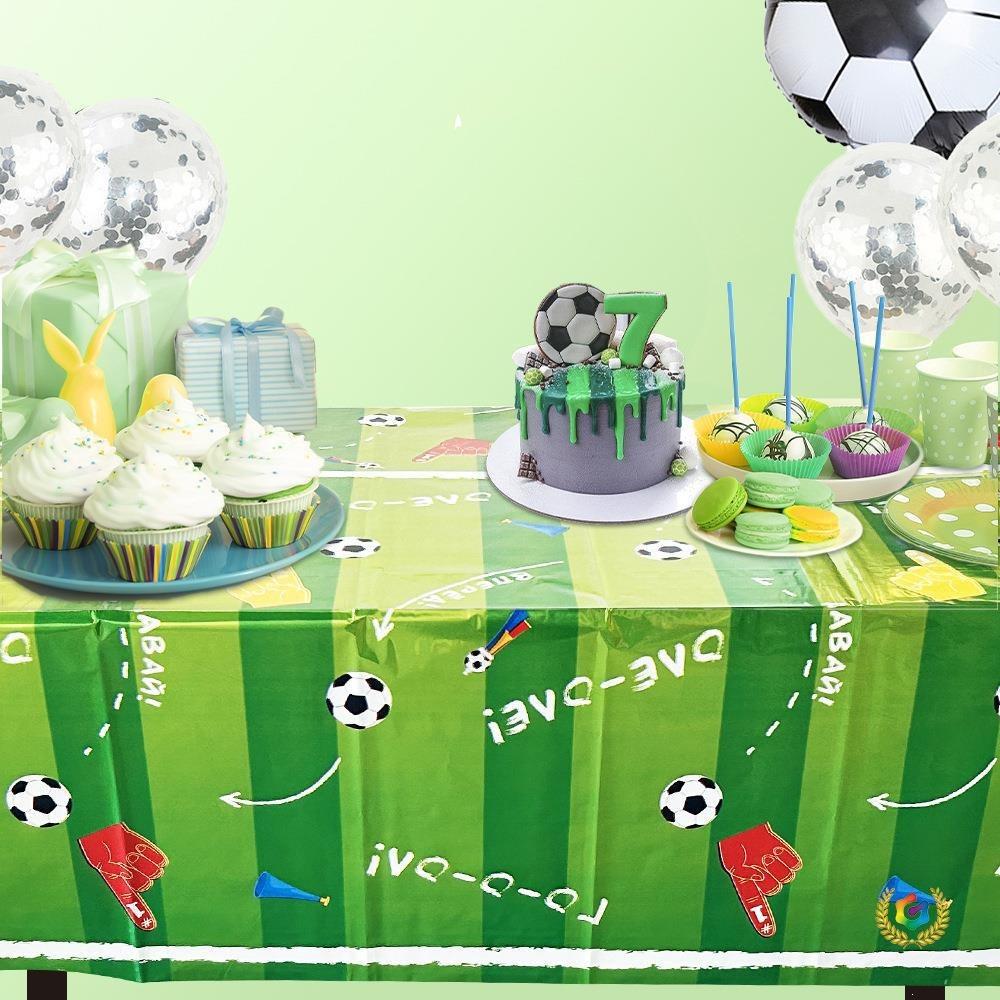 2PCS Waterproof Football Theme Disposable Tablecloth Green Football Sport Table Linen Boy