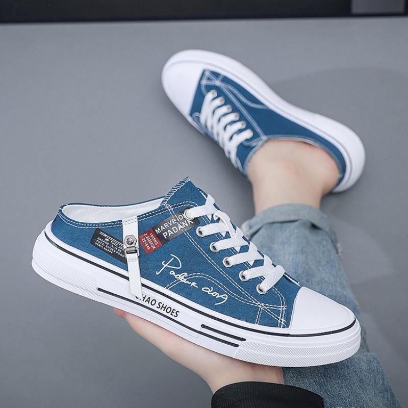 Men Half Slippers Fashion Low-top Canvas Shoes Men Outdoor Casual Walking Shoes Comfortable Breathable Men Vulcanized Shoes New