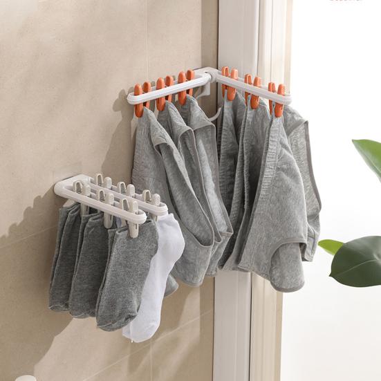 Clothes Drying Rack Small Folding Underwear Hangers with 6 Clips 360 Degree Rotatable Multifunctional Laundry Hanger for Socks Towels Bras Baby