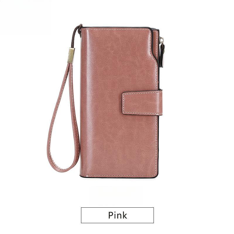Women Wallets RFID Blocking Waxed Leather Minimalist Long Wallet - Clutch Purse Coin Pouch Card Holder