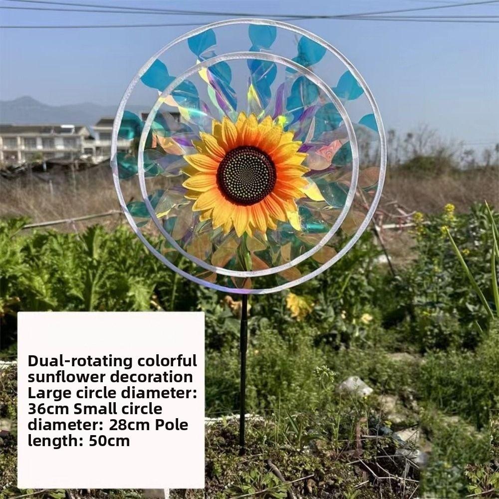 Multistyles Sunflower Windmill PVC Stake Standing Lawn Flower Pinwheel  Outdoor Party Picnic Decor