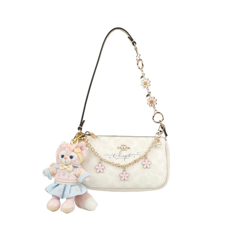

COACH handbag [Customized bag] Nolita 19 RC White Brown Bear Bear Metal Brand Logo Elegant Hand-painted Graffiti Artificial Pink and white Alikui золотий