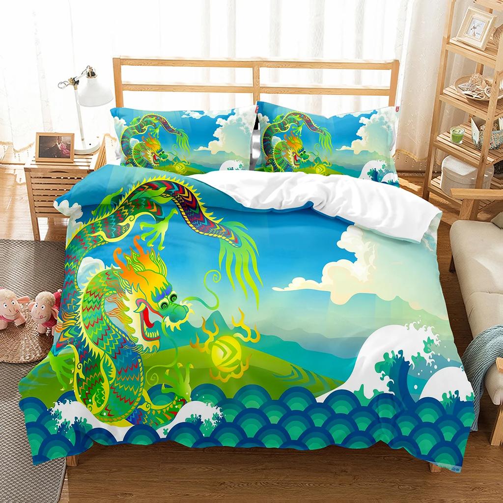 Fierce Fire Breathing Dragon Theme Duvet Cover For Women Men Children Teens For Bedroom Decorations Red Black Queen King Size
