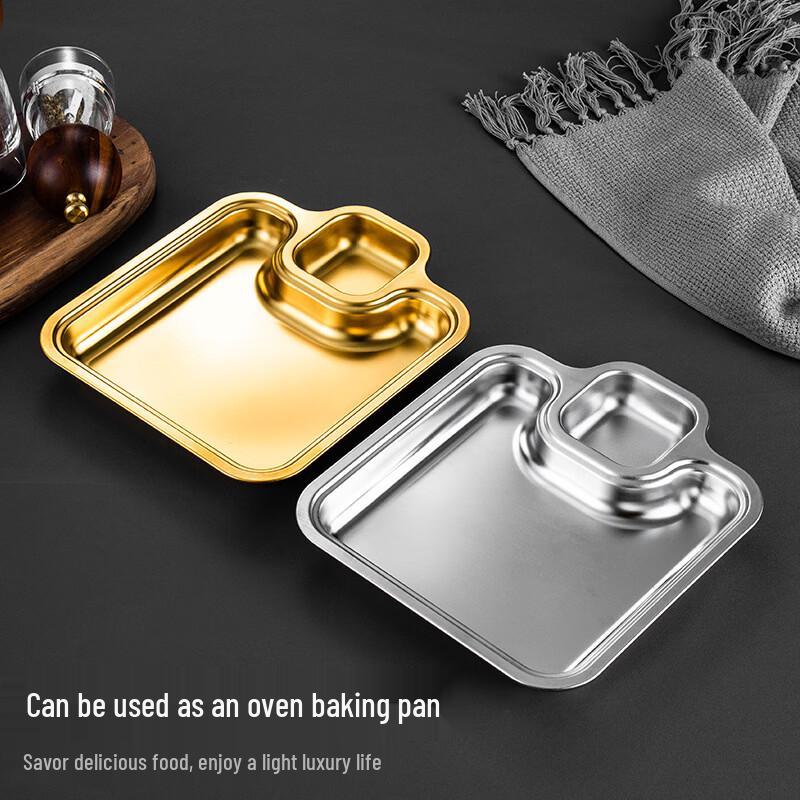 ZISIZ Light Luxury Gold Stainless Steel 3-Compartment Dipping Tray Set