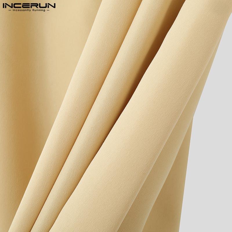 INCERUN Men High Waist Zipper Ruffled Pants Solid Casual Long Trousers Pockets