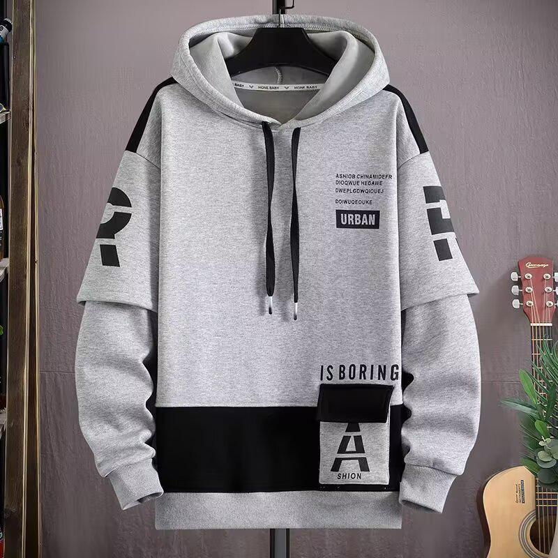 Herren Hoodies Pullover Herren Kapuzenpullover Frühling und Herbst Ins Locker Tide Marke Buchstaben Druck Alleskönner Plus Samt Jacke