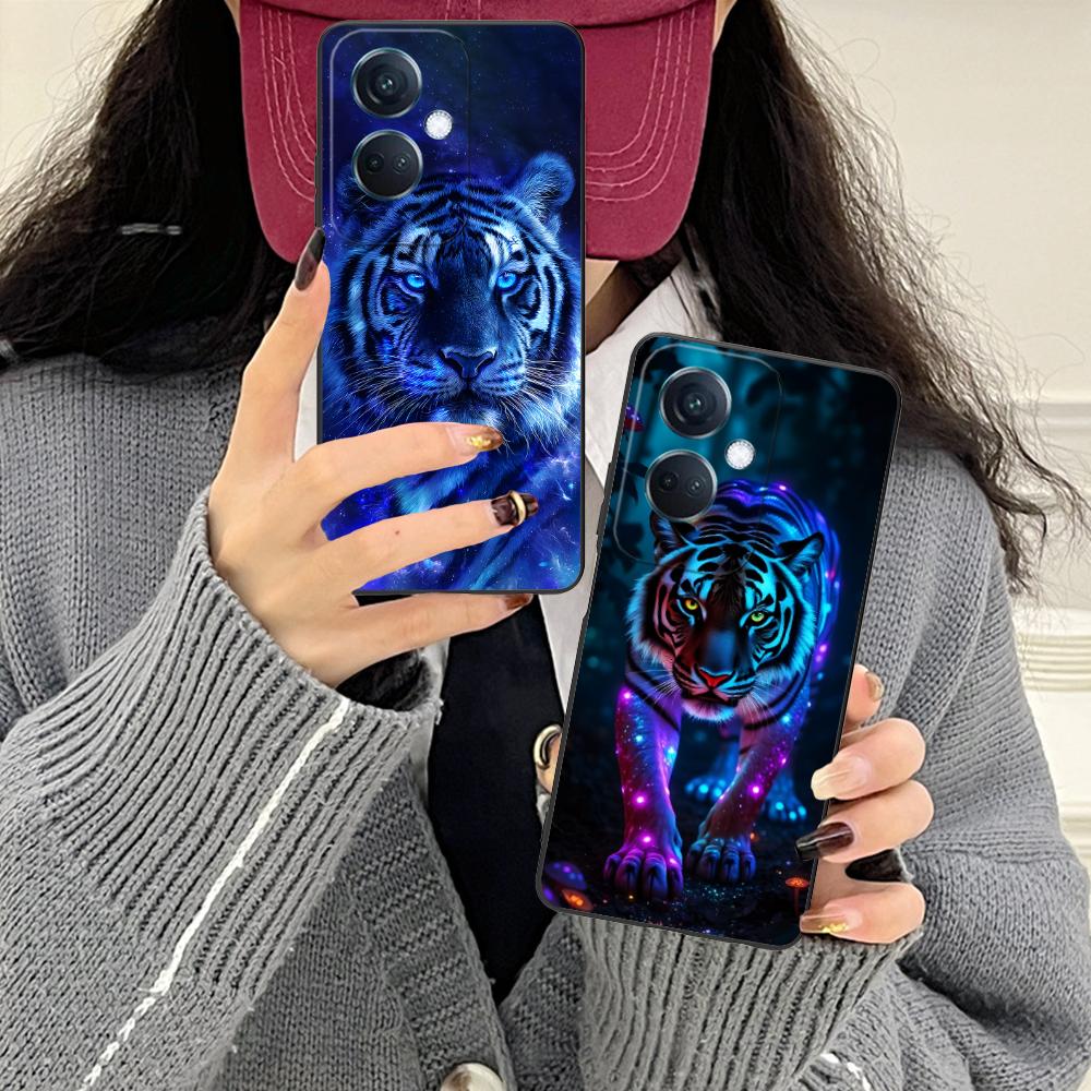 Tiger Neon Mobile Cell Phone Case for OPPO Reno 14 13 12 11 10 9 8 7 6 5 F T Pro 5G Colorful Printing Cover Cover Pretty Luxury