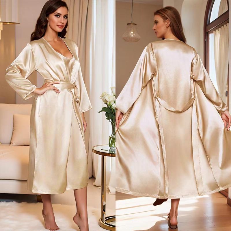 Cozy Women Pajamas Ladies Nightgowns 2pcs Satin Robes Nightdress