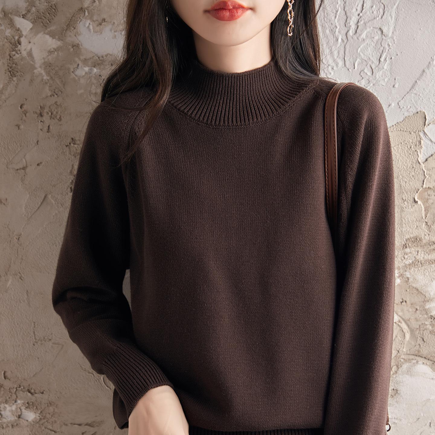 

Женский осенне-зимний 2025 хлопковый утолщенный свитер: Полувысокий воротник, Свободный крой, Теплая трикотажная рубашка для поездок Double Extra Large