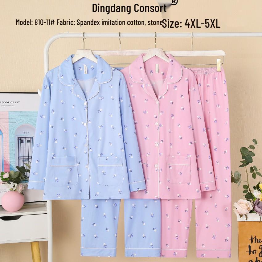 

Dingdang Guifei Fall/Winter Women s Cozy Pajama Set: Turn-Down Collar, Long Sleeve Top & Pants for Fashionable Homewear 4XL небо синє кольору