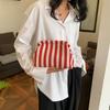 Trendy Color Block Stripe Makeup & Coin Storage Clutch for Women