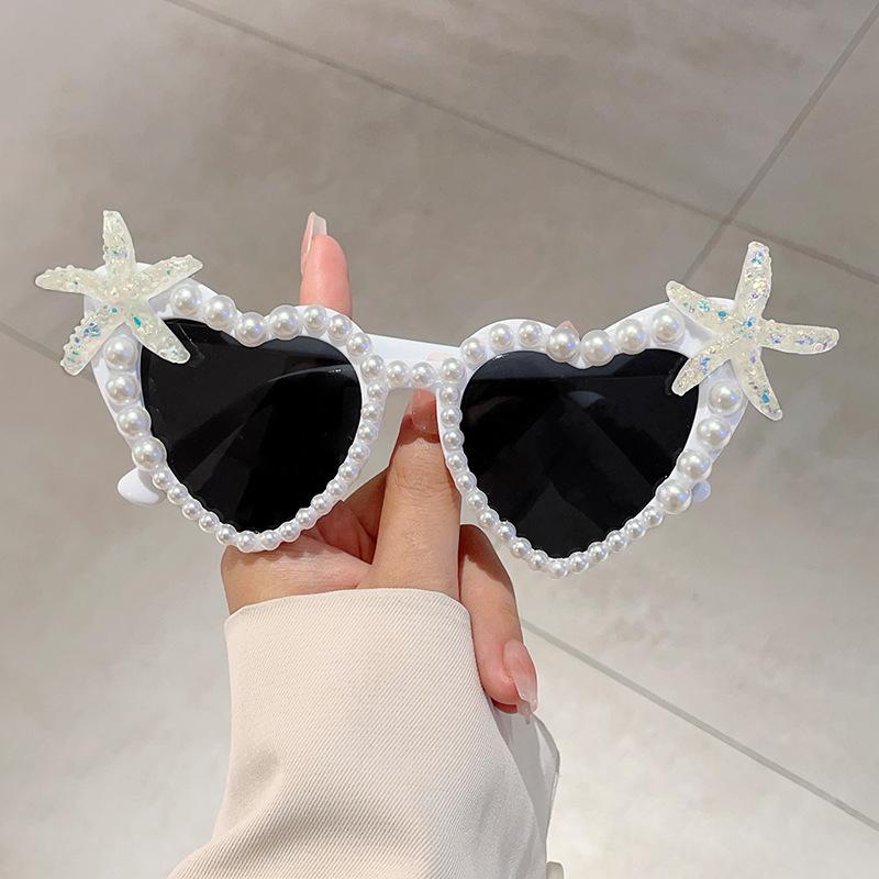 

Неполяризованные солнцезащитные очки Love с инкрустацией из жемчуга, морских звезд, ракушек, модные, персонализированные и забавные солнцезащитные очки Peach Heart Beach