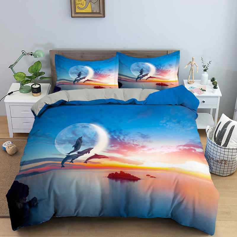 3D Digital Printing Bedding Three-Piece Set, Dolphin Printing Animal Quilt Cover Can Be Ordered.