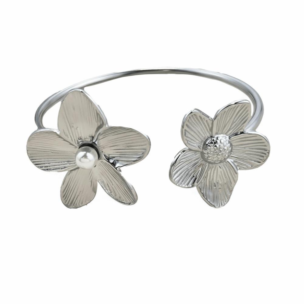 Fashion Flower Cuff Bracelet Gold Color Open Arm Bangle Elegant Vintage Elegant Bangles  Wedding