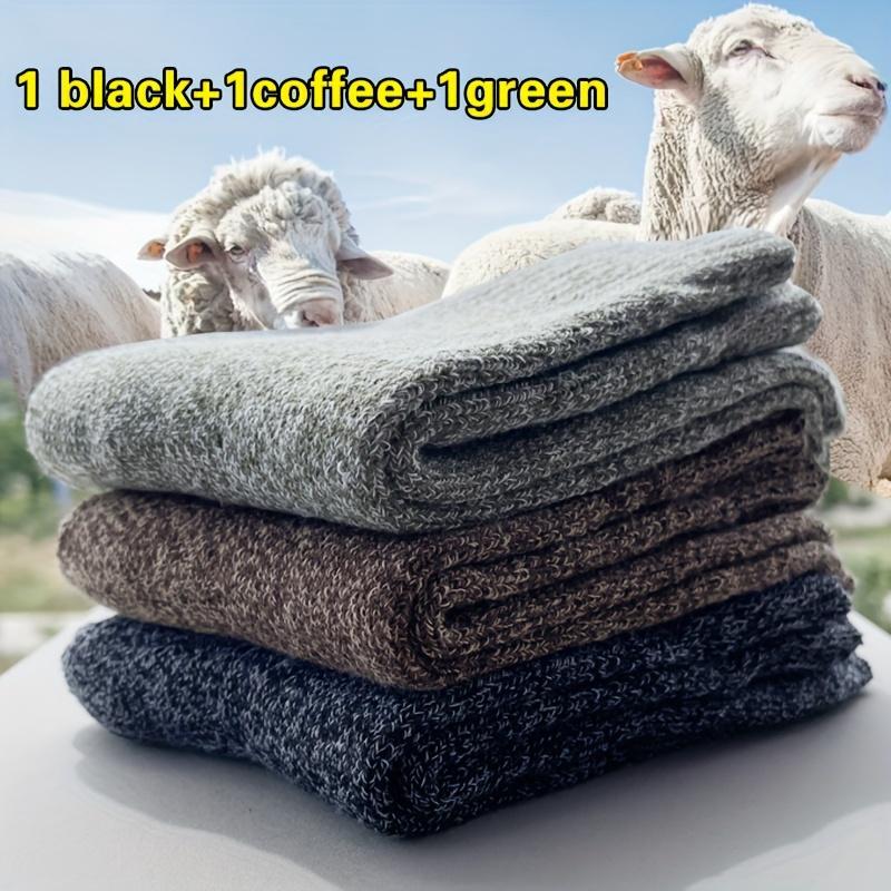 3/5 Pairs Men'S Warm Socks, Thick Towel Mid-Calf Socks, Anti-Cold Snow Boots Socks Elastic Solid Color
