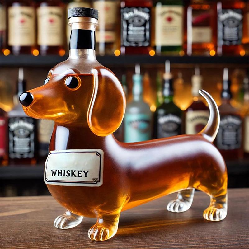 Achshund Dog Whiskey Bottle,3D Sculpted Dachshund Shape Whiskey Glass Tumbler