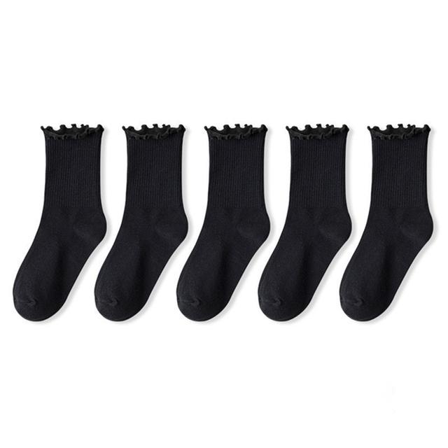 1/5 Pairs of Socks for Women Ruffle Middle Tube Ankle Short Breathable Socks Spring Autumn