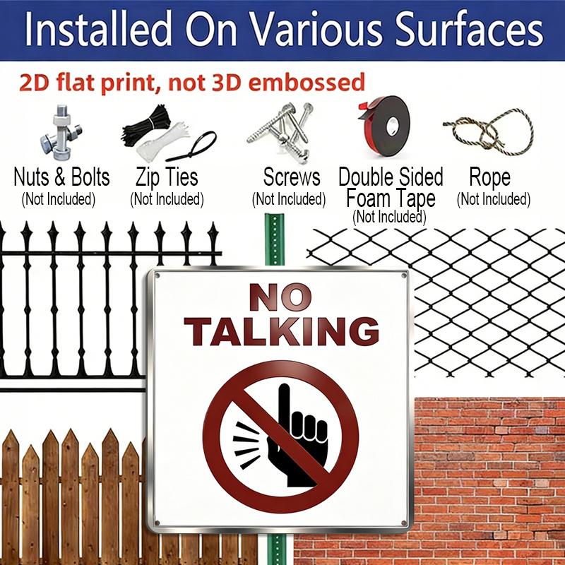 2D Flat- 1pc, No Talking Silent Retro Square Aluminum Plaque, Gesture Symbol Prohibition Mark Decoration A Quiet Display In A Study or Library