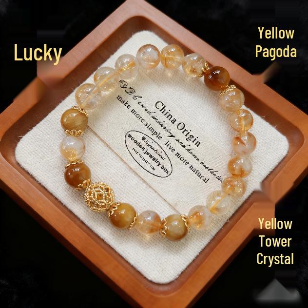 Elegant Golden Rutilated Quartz and Tiger's Eye Beaded Bracelet