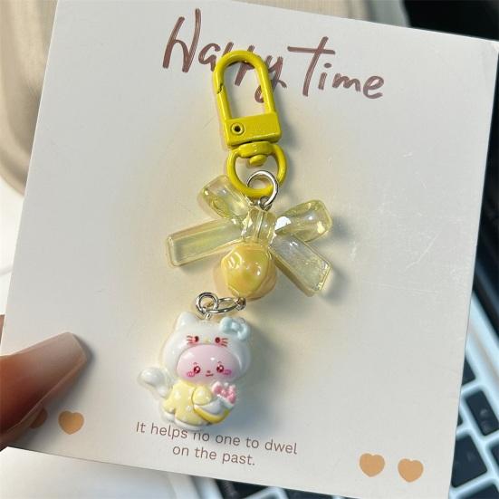 Bag Pendant 3D Kitten Bow Design Resin Keychain with Metal Buckle Lightweight Girl Key Holder Hanging Ornament