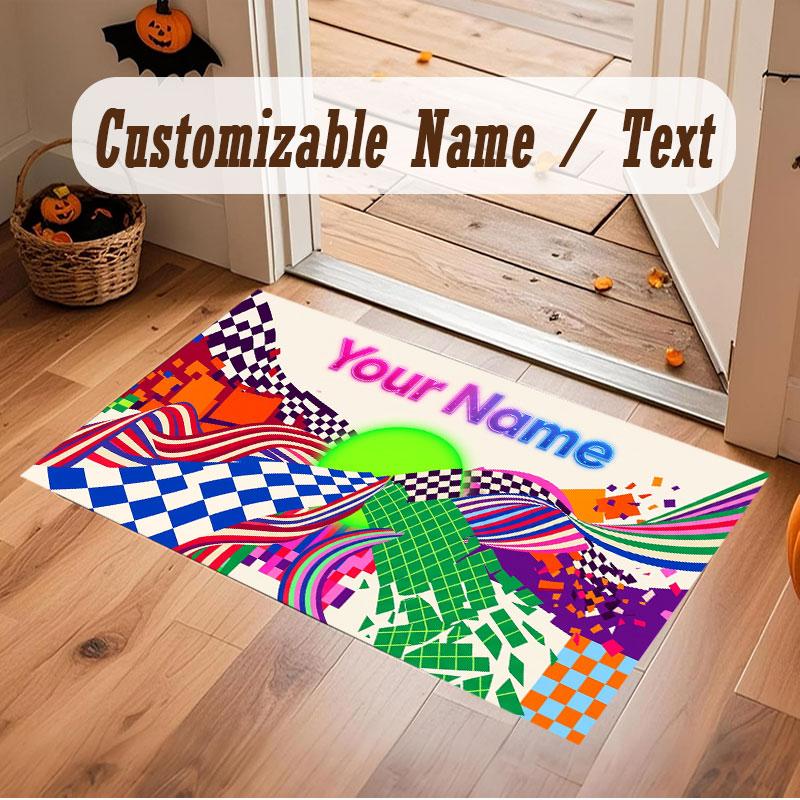 Abstraktes Geometrisches Thema Kristall Samt Boden Teppich Personalisiert Benutzerdefinierter Name Text Warmer Teppich Heim Dekoration