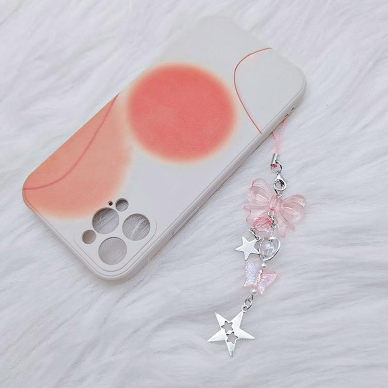 4Pcs Cute Bowknot Star Pendant Phone Charm Y2K Phone Chain Strap Sweet Bag Decoration Lanyards Keychain Accessories