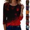 Women's Casual Halloween Print Round Neck Three Quarter Sleeve T Shirt Fashion Top for Seasonal Wear Comfortable Fit