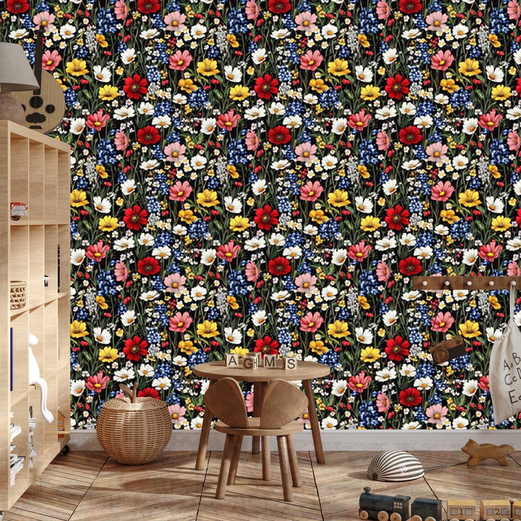 Wild Flowers Wallpaper Brown and Olive for Living Room and Bedroom 50x1000