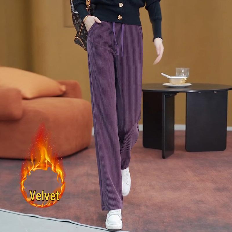 

Женские брюки из шенилла с высокой посадкой и прямыми штанинами: Вельветовые брюки на флисовой подкладке для осени/зимы 2025 L 28