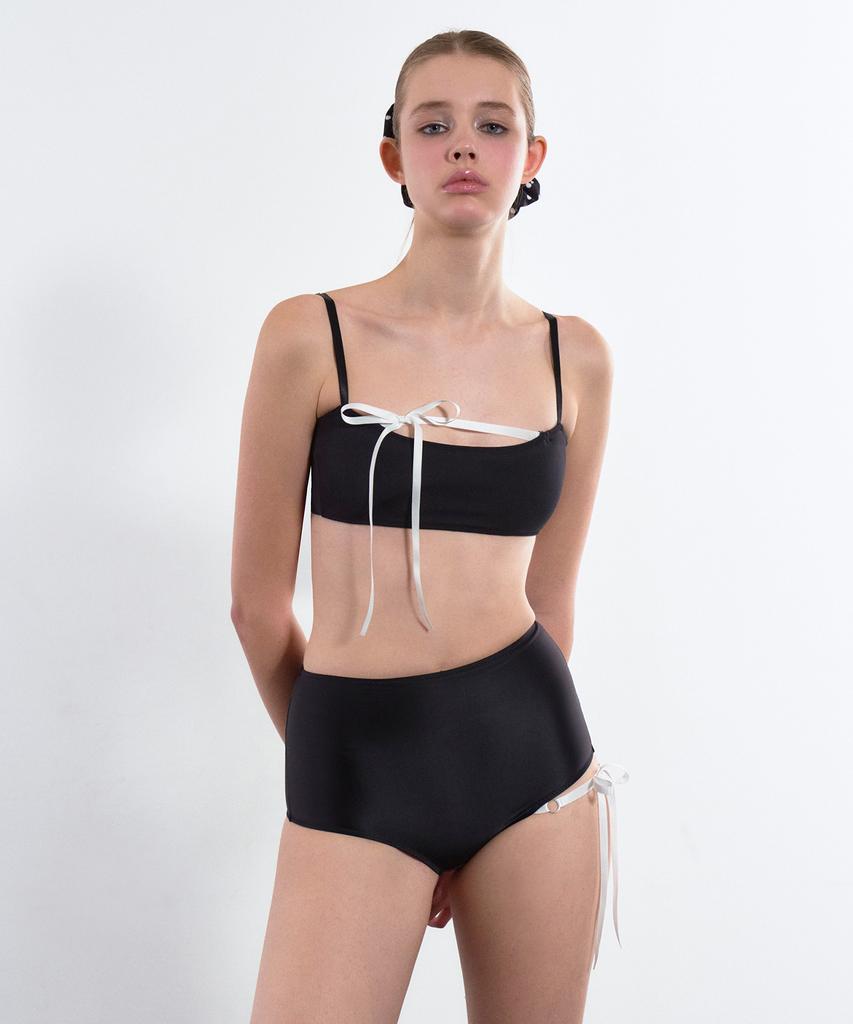 VINAJ One-Sided White Ribbon High Bikini Panties (White)