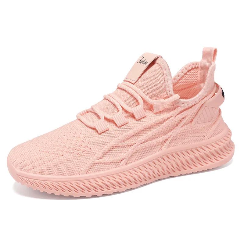 Fashion Trendy Summer Comfortable Sneakers Red Yellow Women Casual Outdoor Running Shoes Women's Knit Mesh Breathable Sports Shoes