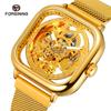 Fashion Forsining Top Men Mechanical Watches Automatic Self-wind Golden Transparent Mesh Steel Wristwatch For Man Male Hour