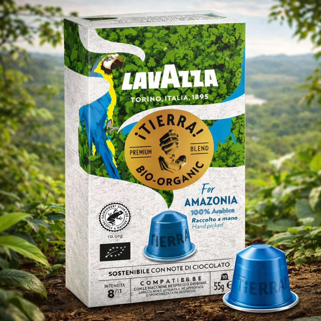 Lavazza iTierra! per (AMAZONIA) Capsule Espresso Biologiche | (10 capsule) Scatola da 55g By Cougar | Compatibile con Macchine Nespresso Original | Inte Medio