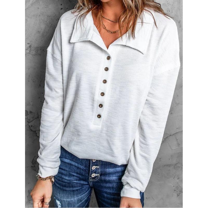 Solid color sweater women's single-breasted lapel long-sleeved loose casual bottoming top autumn and winter new style