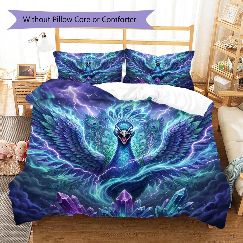 Peacock Pattern Bedding Quilt Set Quilt Cover Pillowcase Home Decoration Birthday Gift (1 * Duvet Cover + 2 * Pillowcase, Without Core)