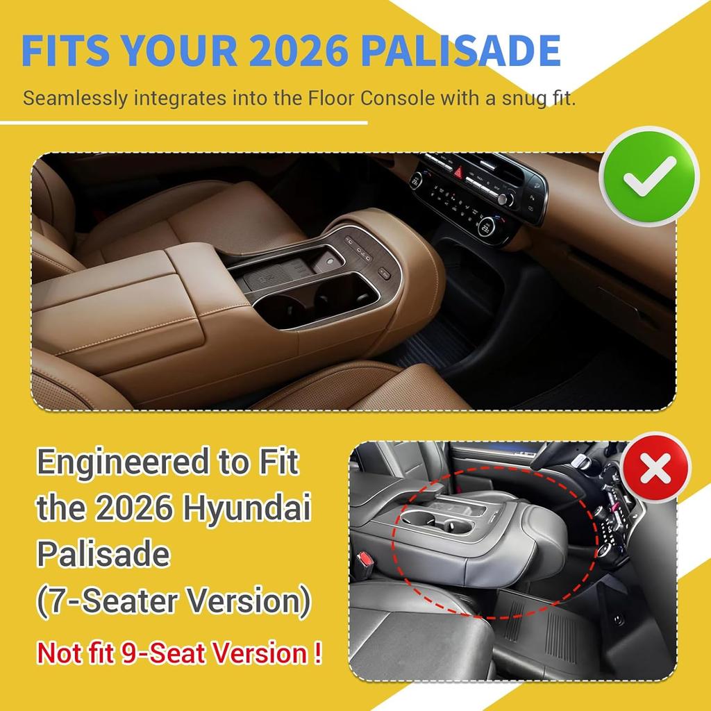 2026 Palisade Lower Center Console Organizer Tray Compatible with Hyundai Palisade 2026 Accessories – -Fit TPE Under Console ert Storage Pallet