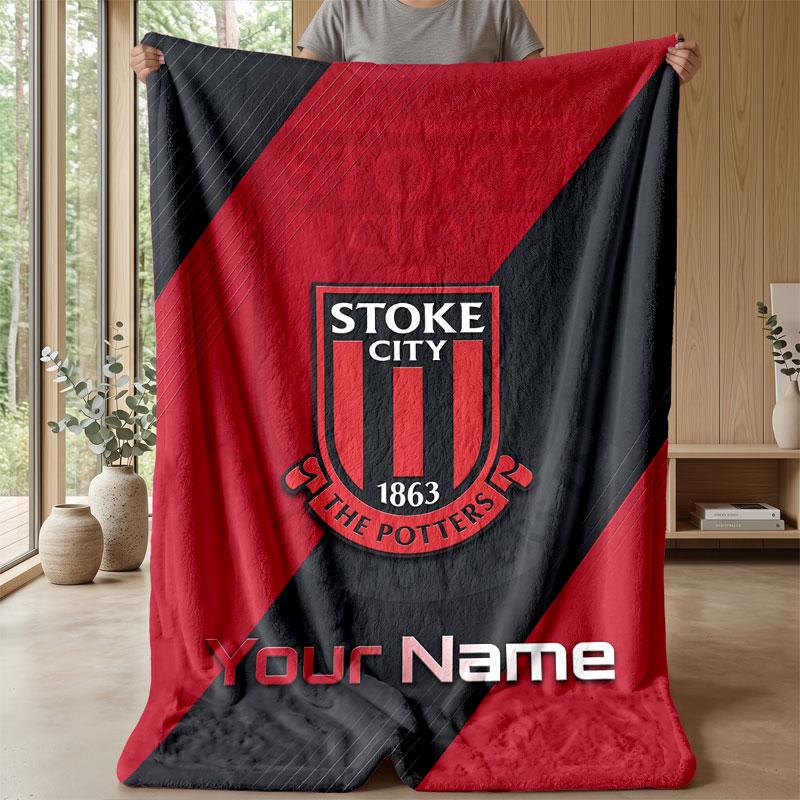 Stoke City FC Coperta in Flanella con Nome Personalizzato Logo Calcio Coperta in Pile Personalizzata Regalo Speciale per Divano Camera da Letto Casa
