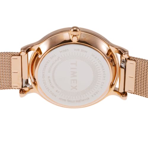 TIMEX Transcend Watch, 34mm, Silver Dial, Brass, Mineral Glass, Quartz Movement, American Brand, TW2W19200, Unisex, Pink Gold