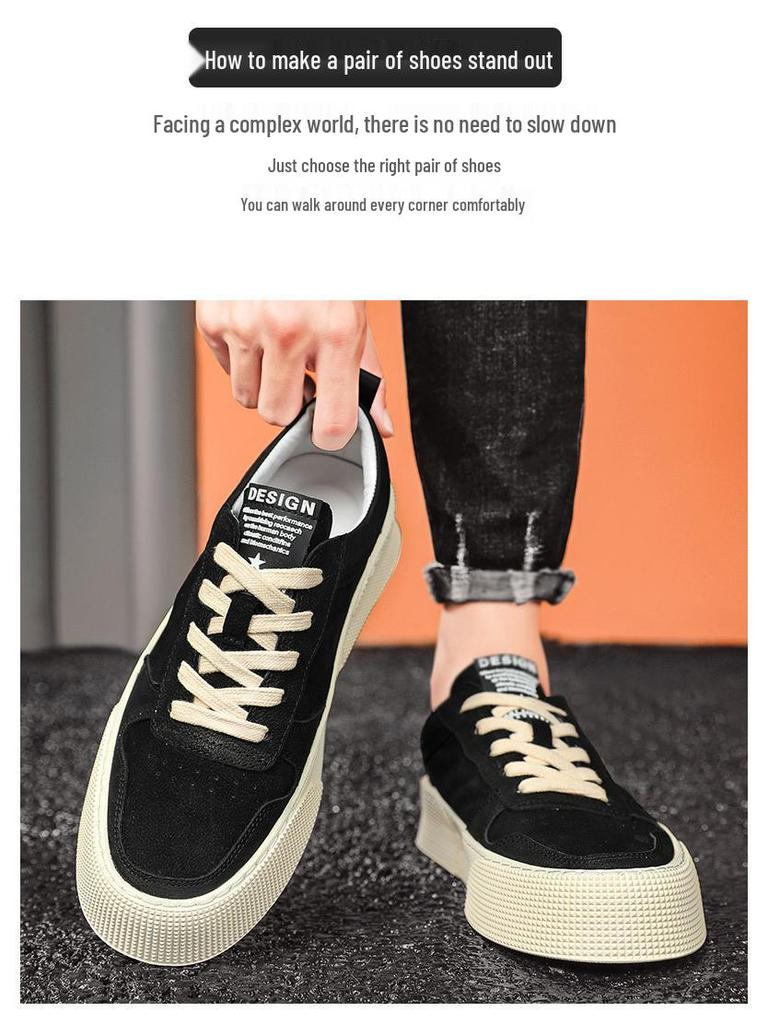 Men's 2025 Casual Breathable Leather Shoes - Trendy Korean Style with Thick Soles for Sporty Fashion